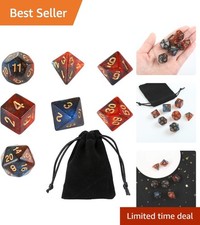 Complete 7 DnD Polyhedral Dice Set in Glitter Orange with Black Storage Pouch