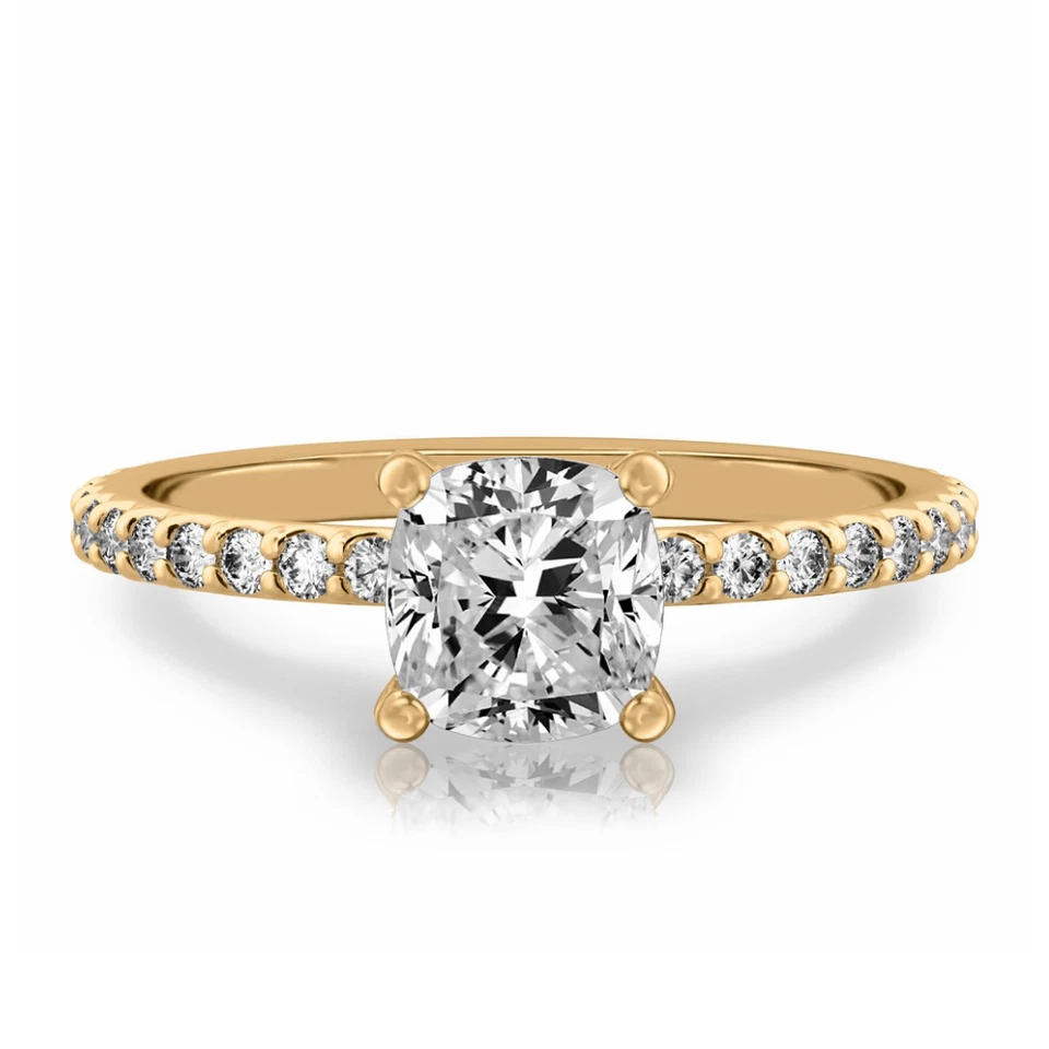 14k Yellow Gold Ring Lab Grown Cushion 1.4 Carat IGI Certified Diamond Size 5 6 - Image 2 of 4