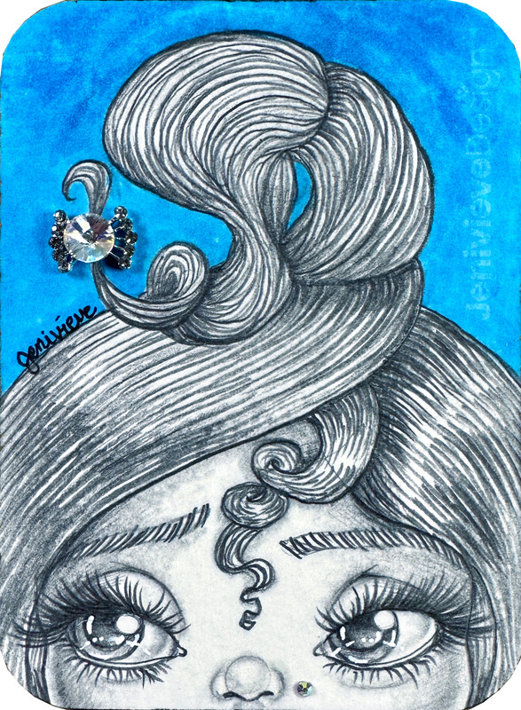 Original ACEO Jenivieve Design Hand-Painted Fantasy Big Eyes Art Surrealism