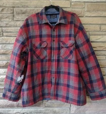 Vintage XL Plaid Wool Shacket Country Touch USA Made Worn Distressed Quilt Lined