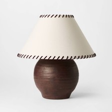 Large Earthy Table Lamp With Whipstitch Shade - Threshold Designed With Studio Large Earthy Table Lamp With Whipstitch Shade - Threshold Designed With Studio