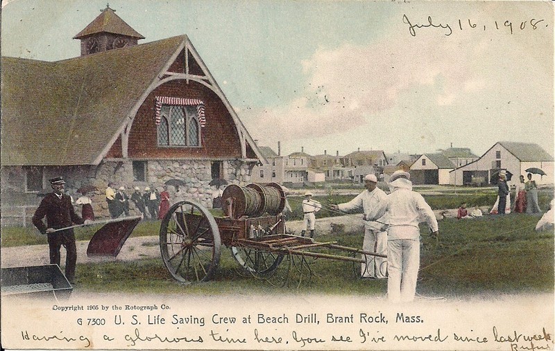 Marshfield MA Brant Rock, US Lifesaving Crew, Beach Drill 1906 Rotograph