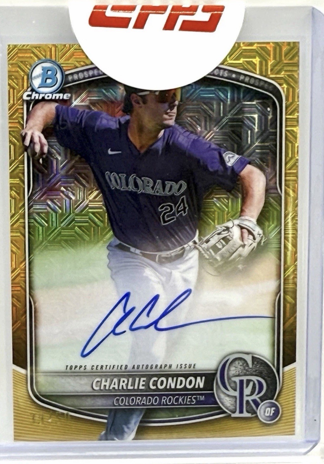 2025 Bowman Chrome Charlie Condon Gold Mojo Auto /50 SP Clean Rockies 🔥📈