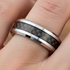 6mm Men s Tungsten Wedding Band Beveled Edge with Black Carbon Fiber Inlay