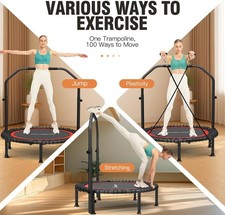 450lbs Exercise Trampoline w/Adjustable Handle Round 40'' Jumping Rebounder