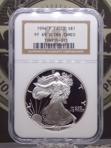 1994 "P" PROOF American *SILVER* Eagle $1 NGC PF69 Ultra Cameo #011 ECC&C, Inc.