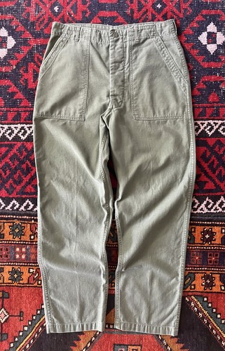 Vintage 60s US Army OG-107 Pants Button Fly Military 1966 Workwear Trouser 34x30