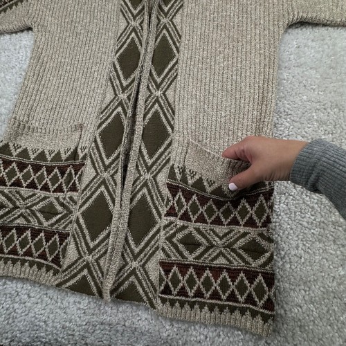 Lucky Brand Southwestern Tribal Cardigan Sweater Beige Green Womens Large - Picture 6 of 7