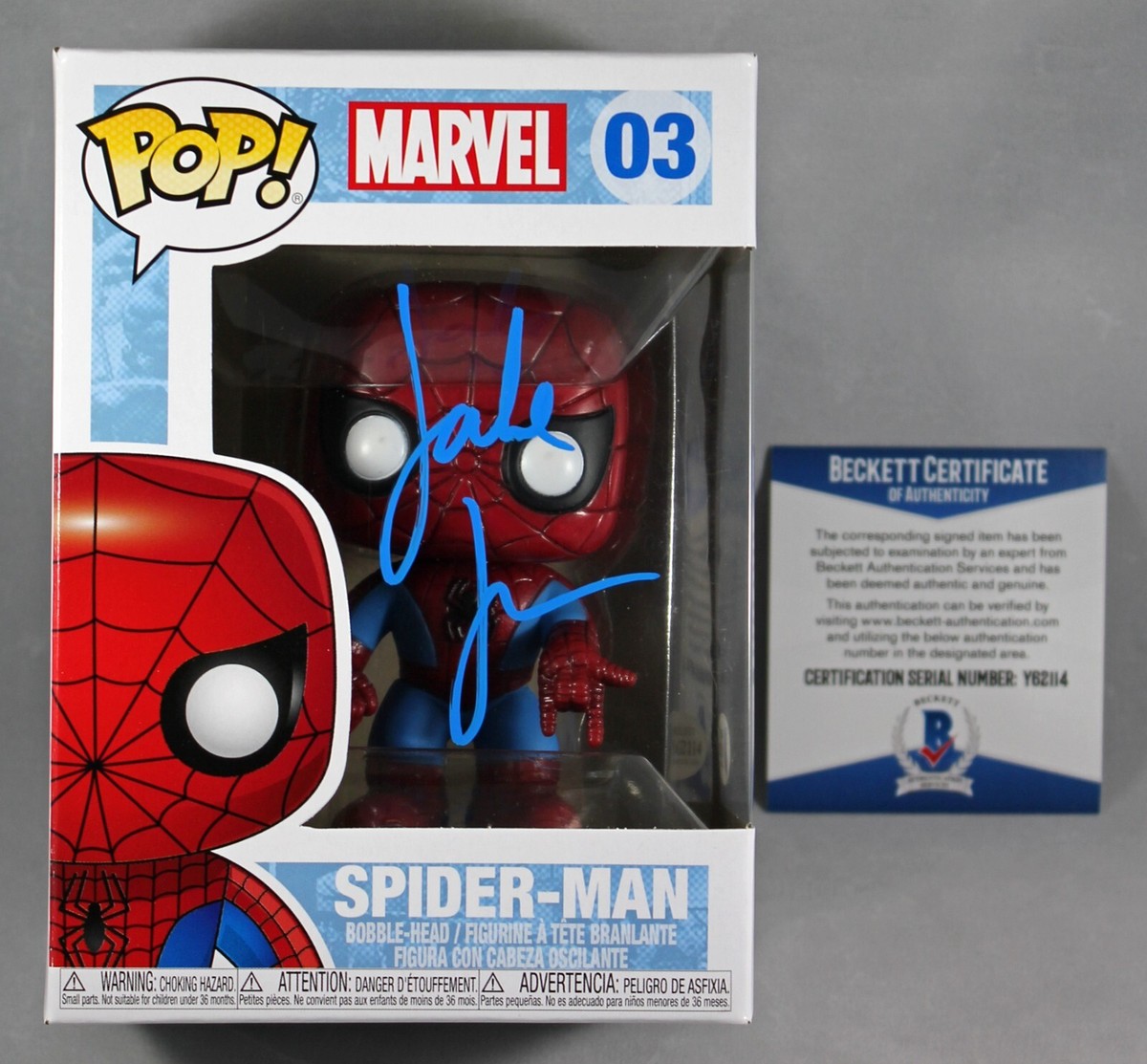 JAKE JOHNSON SIGNED SPIDER-MAN FUNKO POP VINYL MARVEL AUTOGRAPHED
