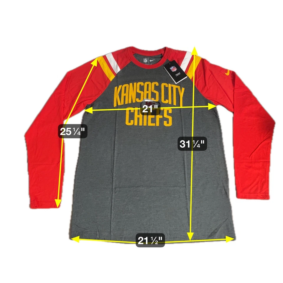 NWT 2021 Kansas City CHIEFS Mens NIKE Ringer Field Apparel Long Sleeve T-Shirt L Foto 2 de 4