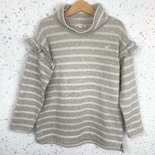 Crewcuts Sz 8 Girls' Striped Sparkle Mock Neck Ruffle Top French Terry Metallic