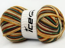 (1) 100 Gram Smart Sock Yarn Ice #67418 Greens Copper Gold+ Superwash Wool Nylon