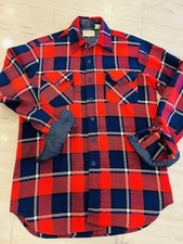 VINTAGE MENS MONTGOMERY WARD PLAID FLANNEL SHIRT RED BLUE Sz Medium EUC