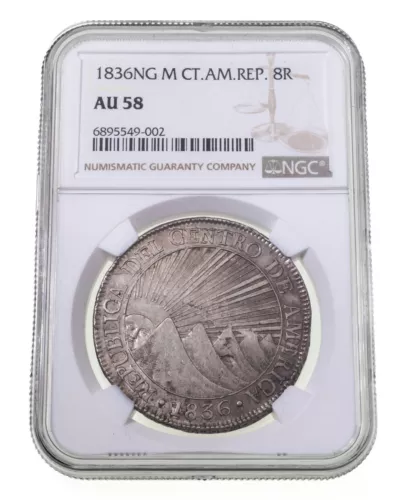 1836NG M Central American Republic 8 Reales NGC AU-58 High Grade!