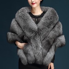 Wedding Shrug Bolero Bridal White Plush Faux Fox Fur Coat Shawl Cape Ladies