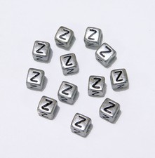 6mm Silver Metallic Alphabet Beads Black Letter "Z" 100pc