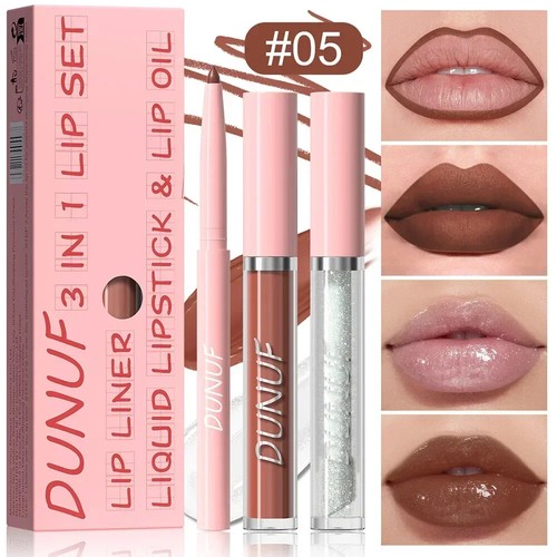 3 in 1/set Velvet Matte Nude Lipliner lucidalabbra olio labbra rossetto tinta labbra matita - Foto 12 di 19