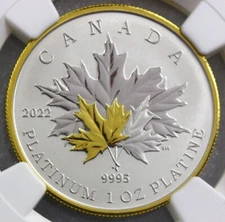 2022 Gilt Canada Pt$300 Maple Leaf Forever REVERSE PF 70 SUSAN TAYLOR SIGNED