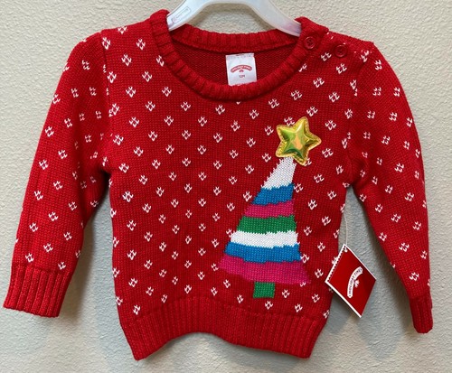 Neu mit Etikett Baby Mädchen Größe 12 Monate Weihnachtspullover Holiday Time roter Baumstern hässlich