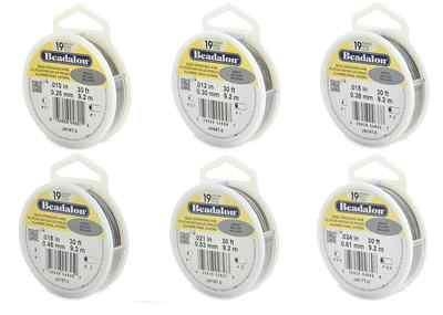 Beadalon Bead Stringing Wire 19 Strand 30/100 FT. BRIGHT Various Sizes + Colors