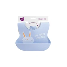 Parents Choice Silicone Pocket Baby Bib My First Easter Lt Blue  Easter Bunny