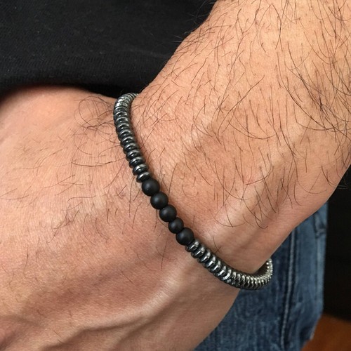 6mm Men Fashion Charm Simple Bracelet Geometric 6mm Hematite Stone Beads Jewelry - Picture 14 of 20