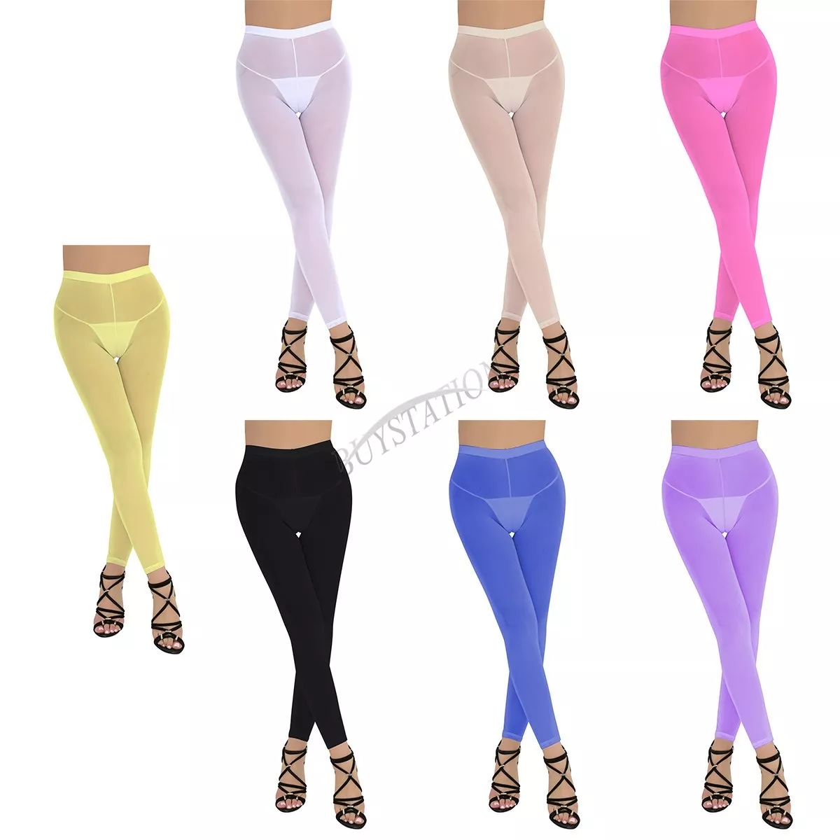 Women Sheer Mesh Tights Stretch Legging Pants See Through Lingerie Trouser