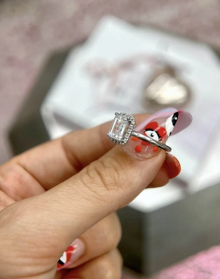 0.20 Ct Semi Mount Emerald Cut Setting Diamond Womens Ring Solid 14k White Gold - Image 4 of 4