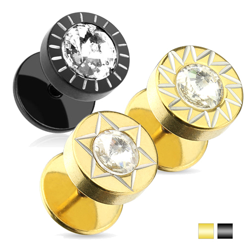 Fake Plug 316L Edelstahl & Holz - Stern Design In Verschiedenen Farben