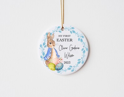 Personalisierter erster Osterhase Andenken Ornament, Baby Ostern Junge blaue Pest