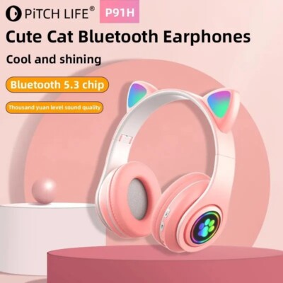 B39 Cute Cat Ear Headset Wireless BT5.0 Faltbarer Gaming-Kopfhörer mit Flash-RGB