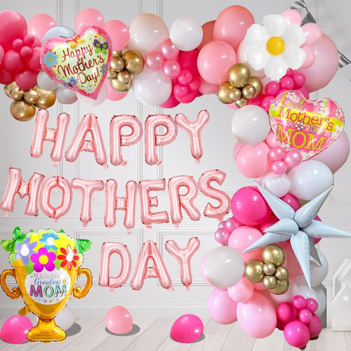 Mother's Day Balloon Garland Arch kit with 134 Pcs Gold,pink,rose Red,white