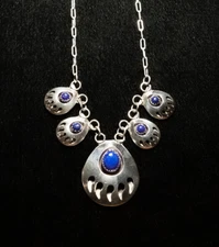 NAVAJO BEAR PAWS w/ LAPIS - NATIVE AMERICAN Necklace