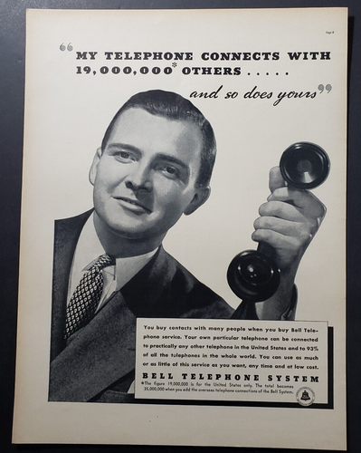 Klingel Telefonanlage 1938 - Vintage Druckwerbung Mann hält Empfänger in der Hand