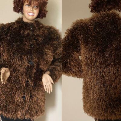 RARE TEDDY BEAR LOOK BROWN SHAG LONG JACKET  L? XL?
