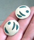 MODERNIST Crushed TURQUOISE Inlay STERLING Silver Disc EARRINGS Posts ABSTRACT — photo 2