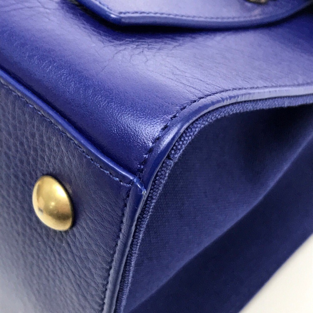 SAINT LAURENT PARIS Mini M Two Borsa a mano a 2 vie in pelle blu