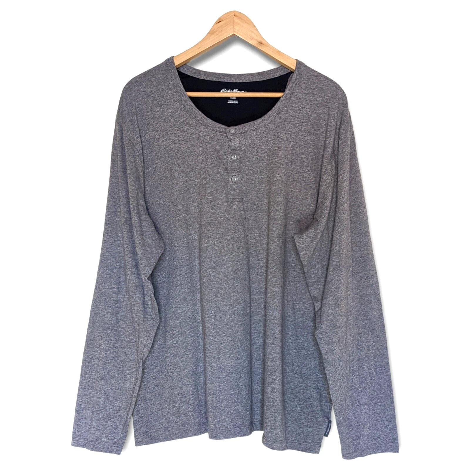 Eddie Bauer Gray Henley Size XL Heather Long Sleeve Men Casual Camping Outdoors