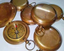 Antique Brown Brass Push Button Pocket Lid Compass Nautical Compass Set of 12