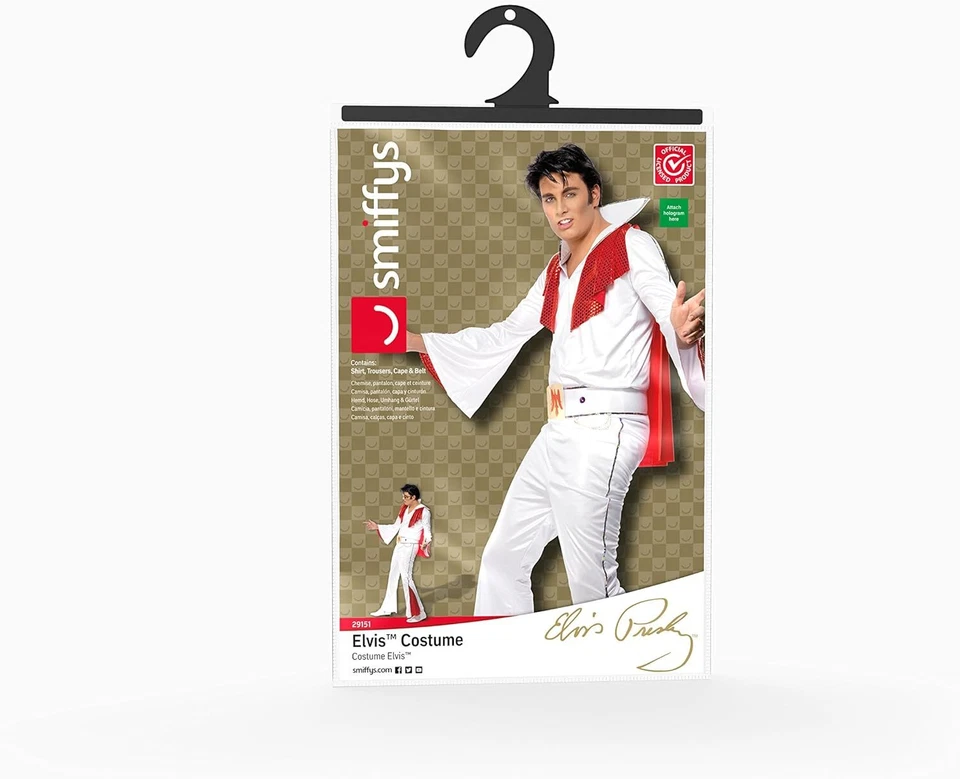 Disfraz de Elvis Smiffys para hombre, camisa, pantalón, cinturón con capa, talla L, color blanco y Foto 3 de 3