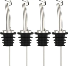 Stainless Steel Oil and Liquor Bottle Pourer Spouts with Flip Top - 4 Pack