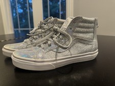Kids Vans Sk8-Hi Back Zip High Top Sneakers Silver Metallic Size 5