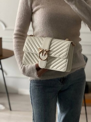 NEW PINKO Love Bag Simply  white medium size leather with gold hardware 