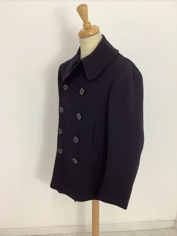 Vintage Us Navy Pea Coat Navy Blue Wool 1940s Small Repair 38” Chest@bab#1d - Image 4 of 4