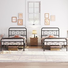 Country Romantic Metal Bed Frame with Diamond Pattern Headboard Underbed Storage