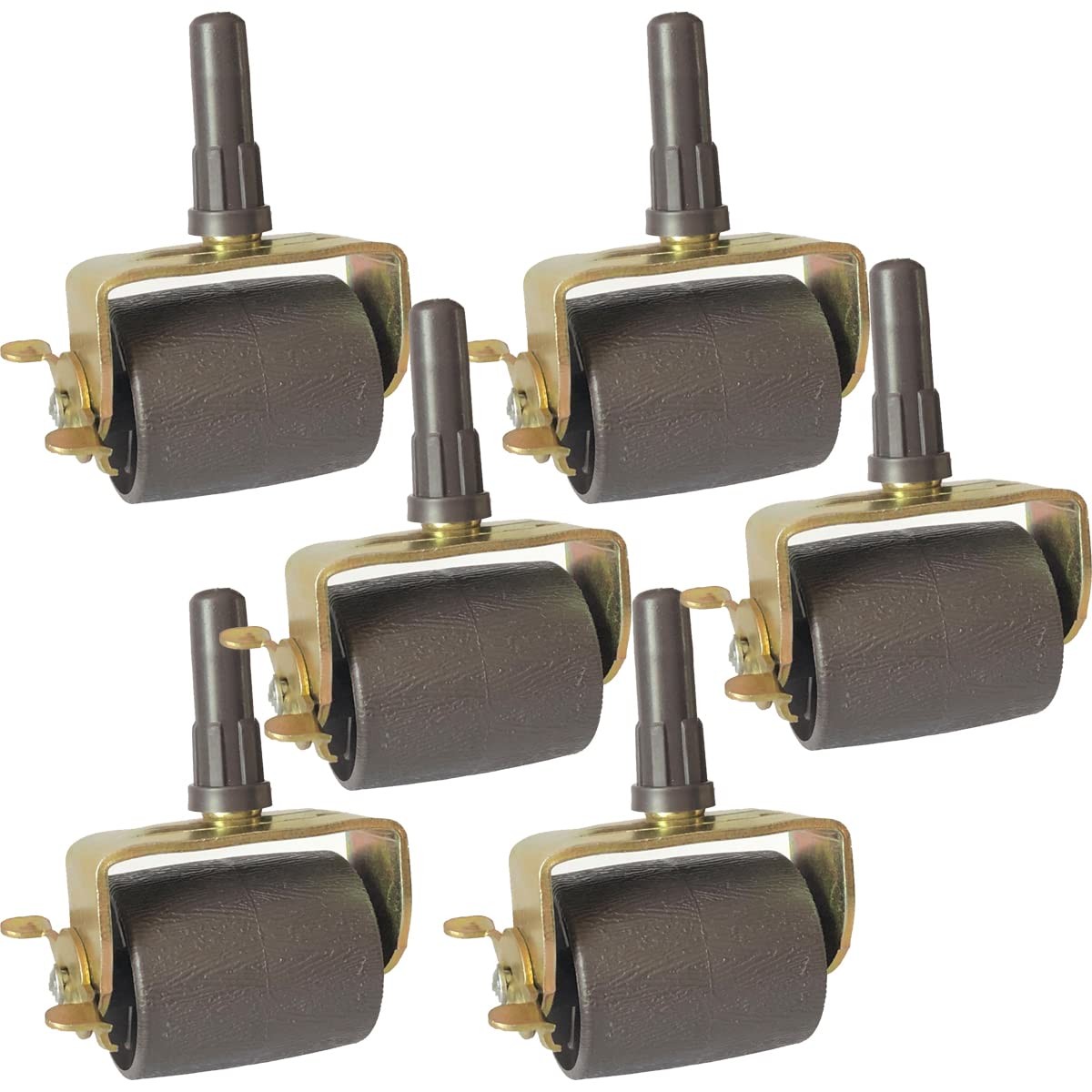 Steel Stem Bed Frame Wheels Casters Rollers with Plastic Inserts, 6 Locking Set