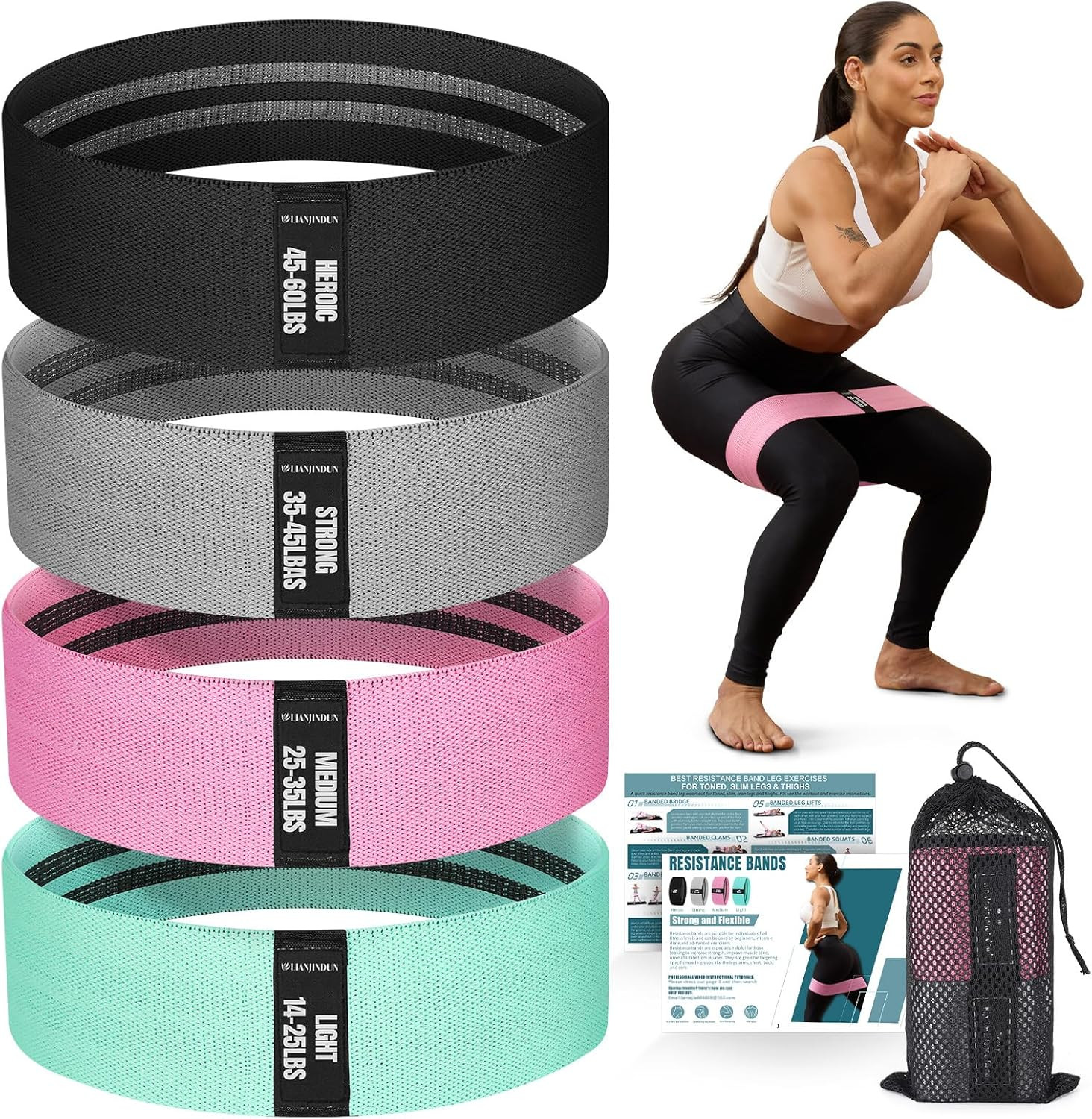 For Working Out With Guide, 4 Workout Bands For Women & Men, Fa