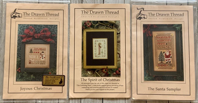 LOT 3 The Drawn Thread SANTA SAMPLER, JOYOUS & SPIRIT CHRISTMAS +Embellishments