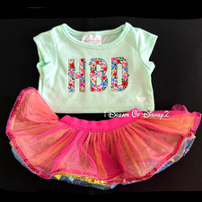 Build-A-Bear HBD Happy Birthday Mint Top Rainbow Tutu Skirt Teddy Clothes Outfit