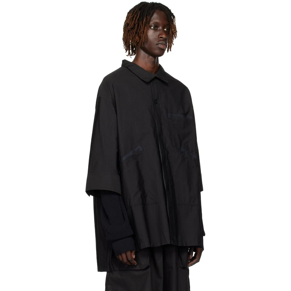 Y3 Sz. XS Black Men's Button Up Short Sleeve Workwear Worker Shirt New w/Tags - Image 2 of 4